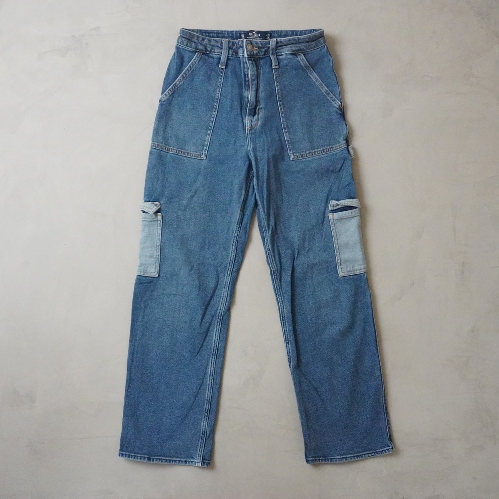 Hollister Ultra High-Rise Dad Jeans 5S W27 L29 Blue Cargo Carpenter Jean Y2K